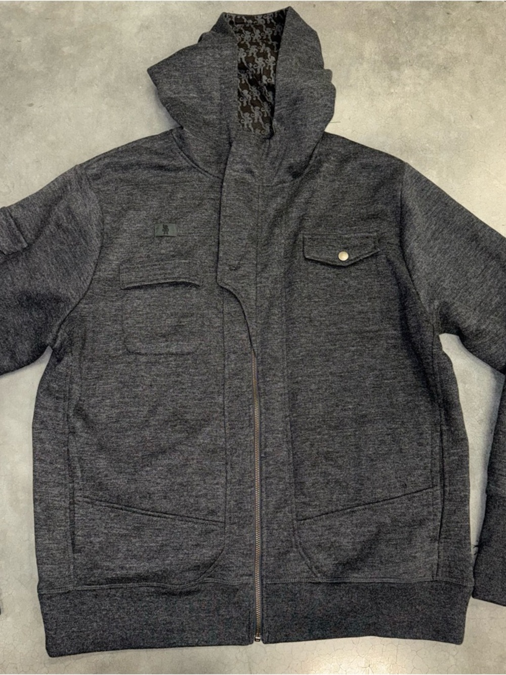 The Drinking Jacket Hoodie XL Gray Full Zip Bottle Opener Beer Holder Pocket Men